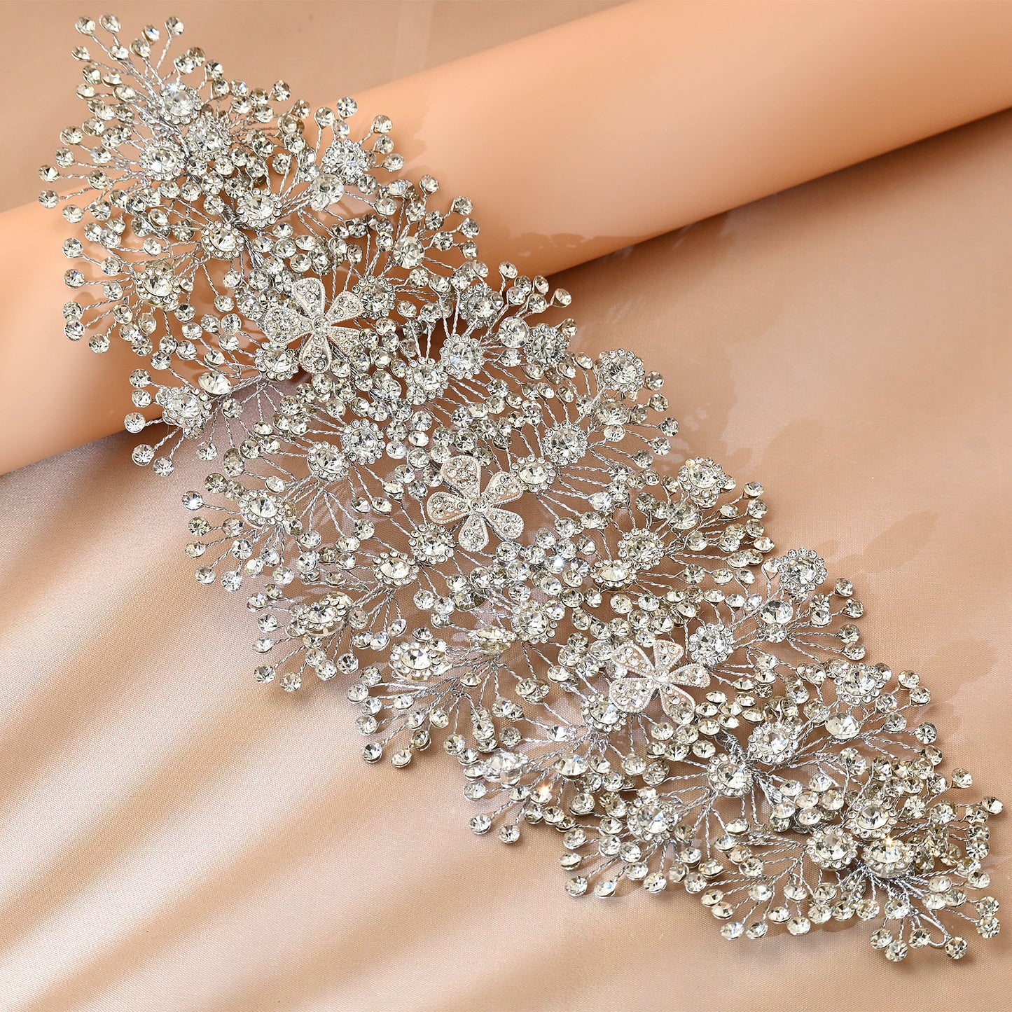 Bridella BHP240-S Silver Rhinestone Headband