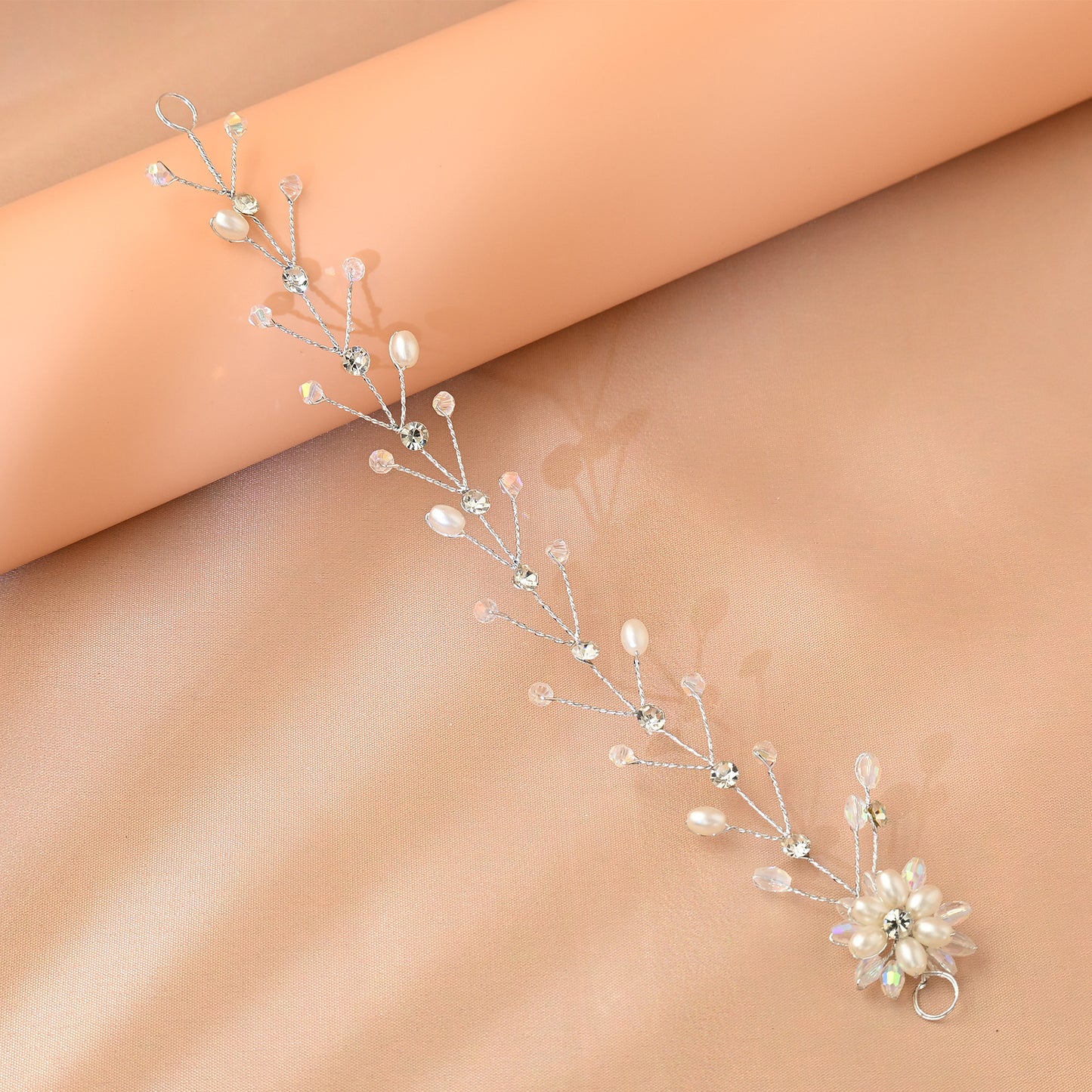 Bridella BHP35-S Silver Rhinestone & Pearl Headband