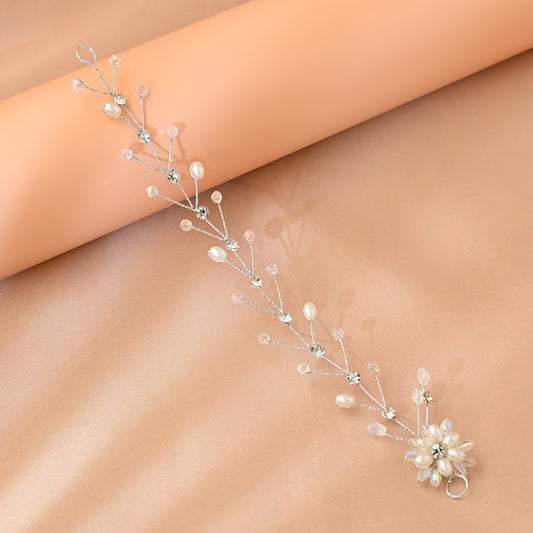 Bridella BHP35-S Silver Rhinestone & Pearl Headband