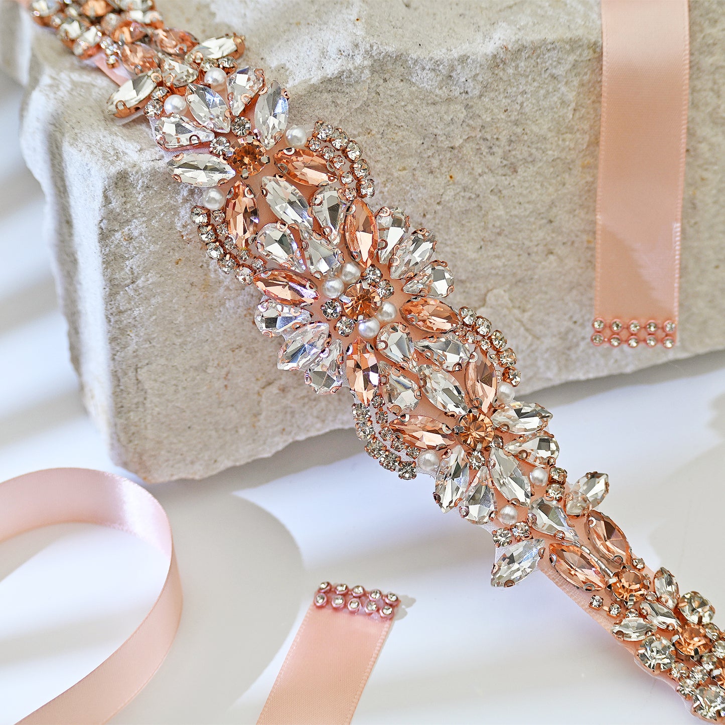 Rose Gold Rhinestone Bridal Dress Belt for Wedding - Bridella BS423-RG