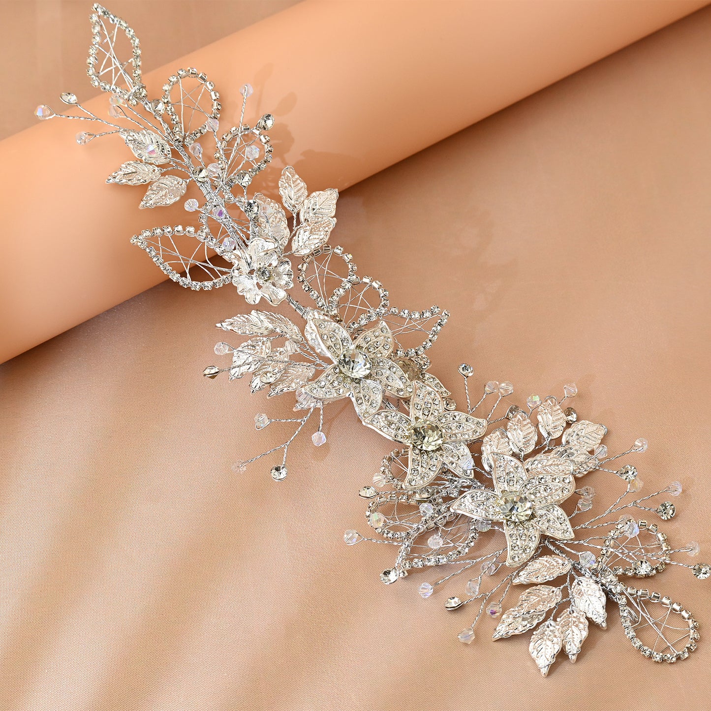 Bridella BHP282-S Silver Rhinestone & Pearl Headband