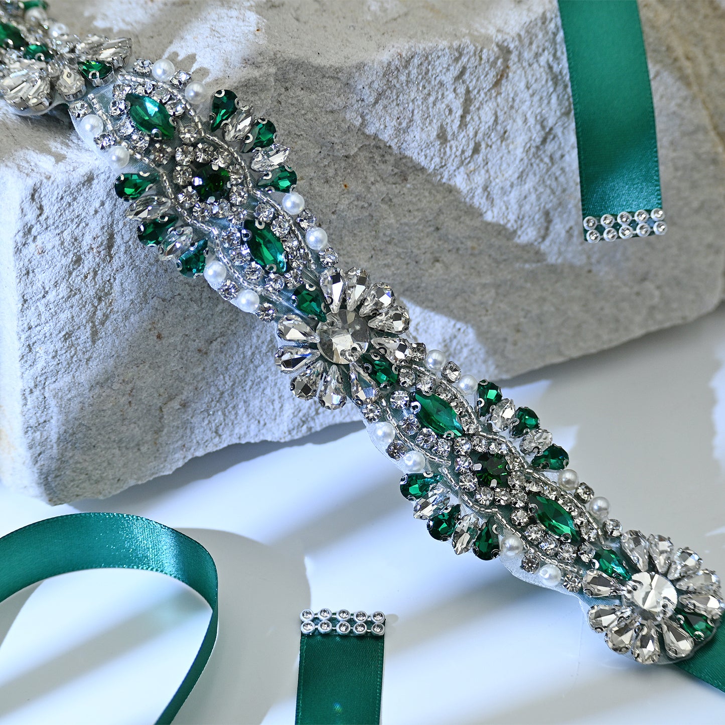Bridella BS237KL-Green Ribbon Green Rhinestone Belt