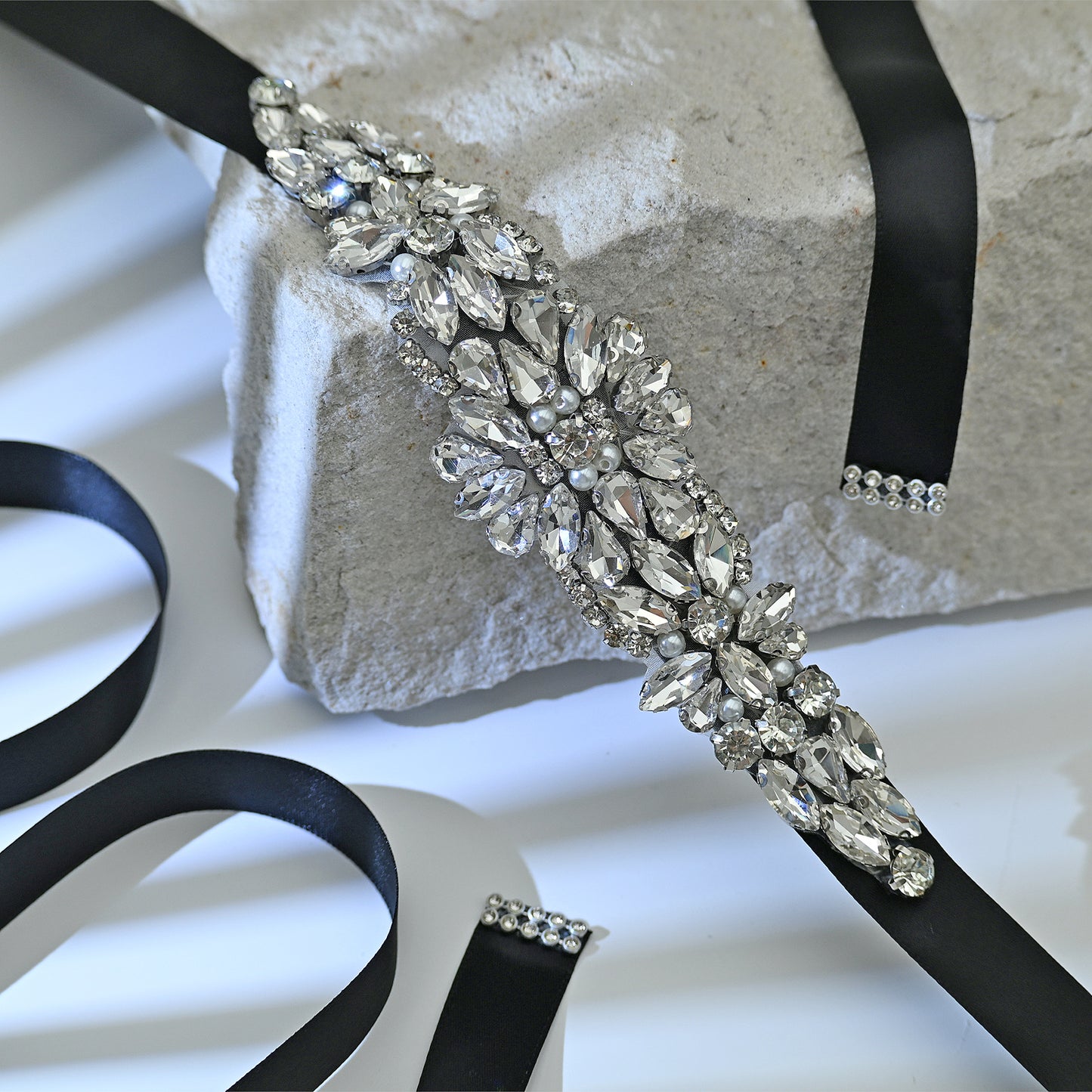Black Rhinestone Bridal Belt Sash for Wedding - Bridella BS407