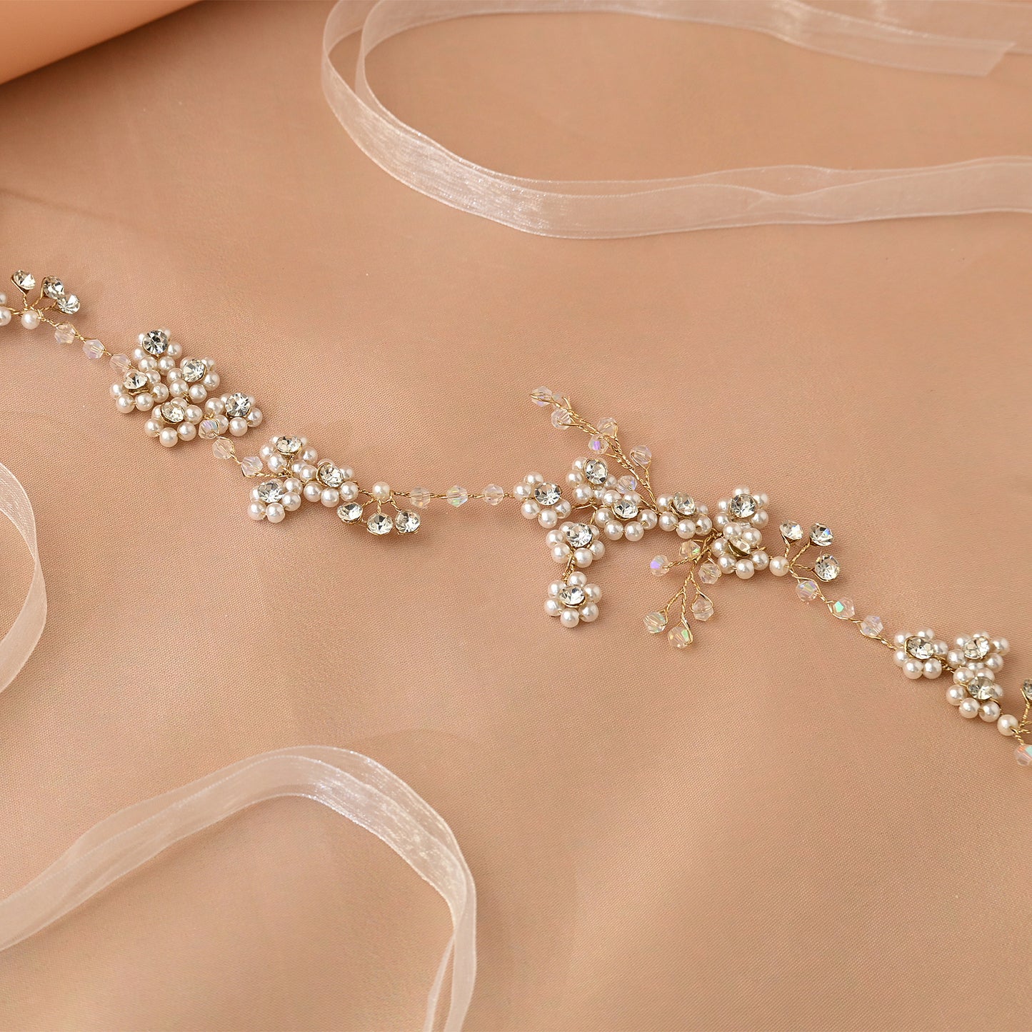 Bridella BHP129-S Silver Rhinestone & Pearl Headband