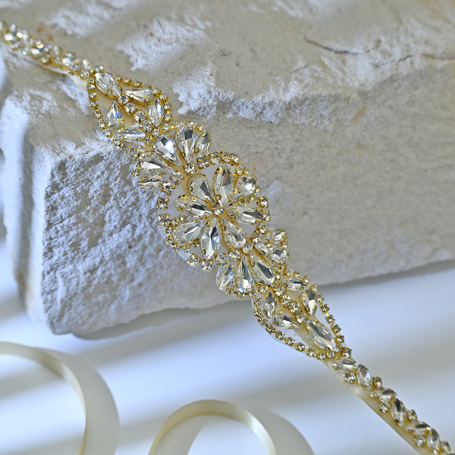 Bridella BS489G Champagne Rhinestone Belt