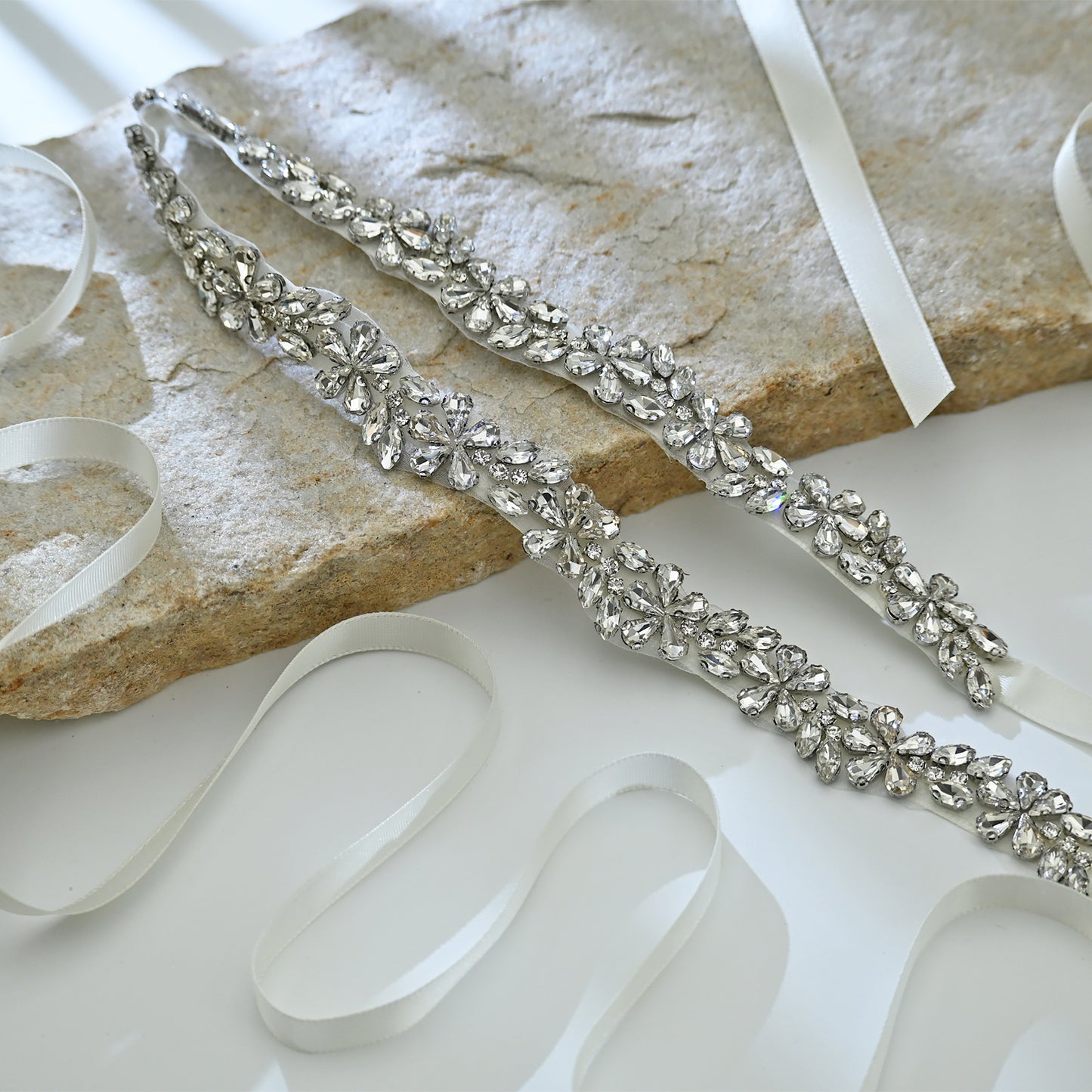 Bridella BS37 Off White Rhinestone Belt