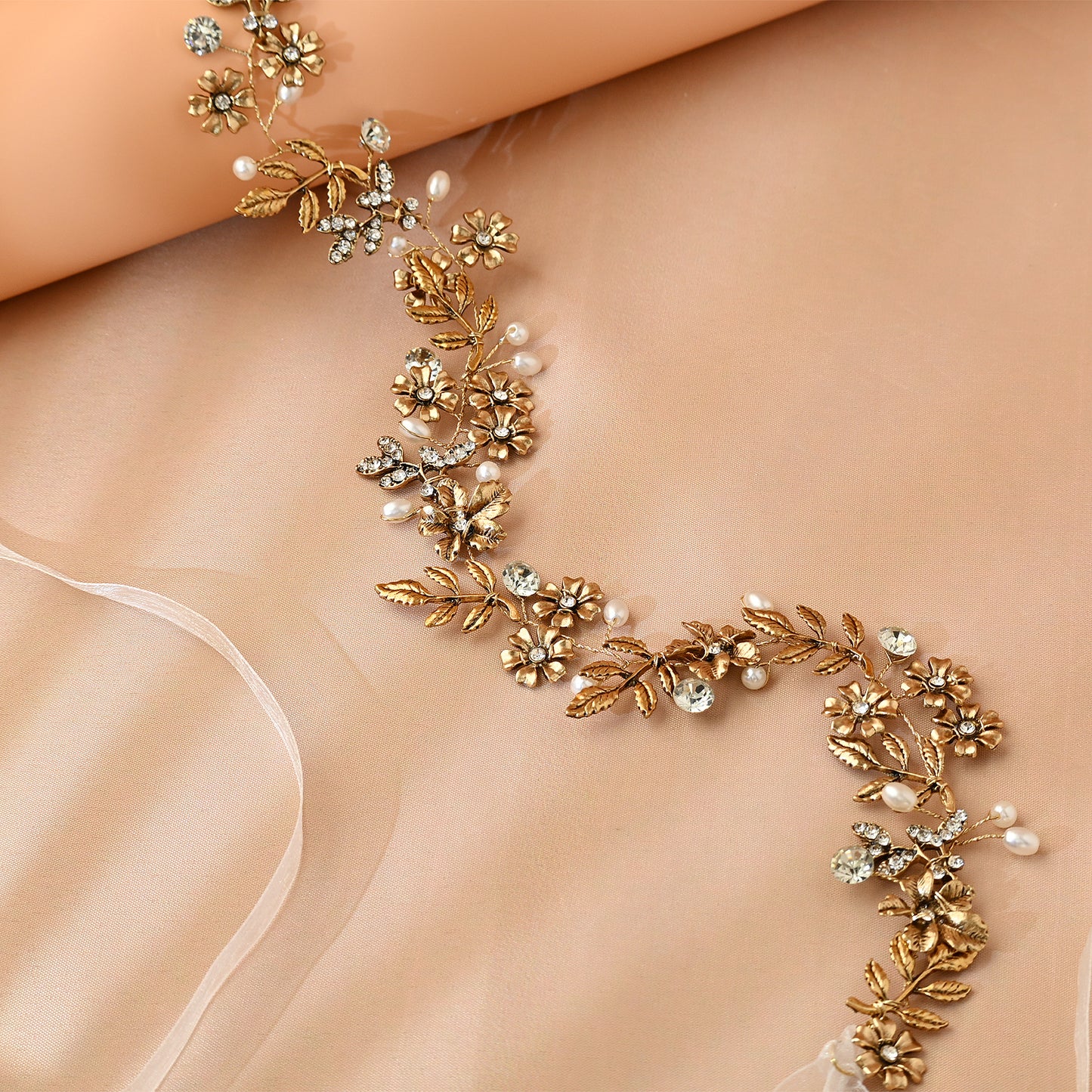 Bridella BHP355 Gold Rhinestone & Pearl Tiara