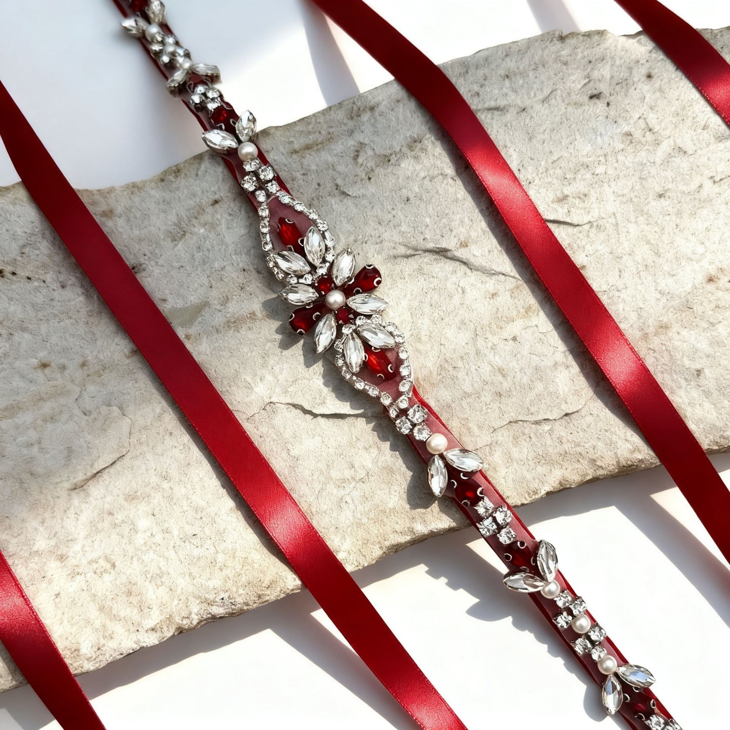 BS09R wine rhinestone pearl belt