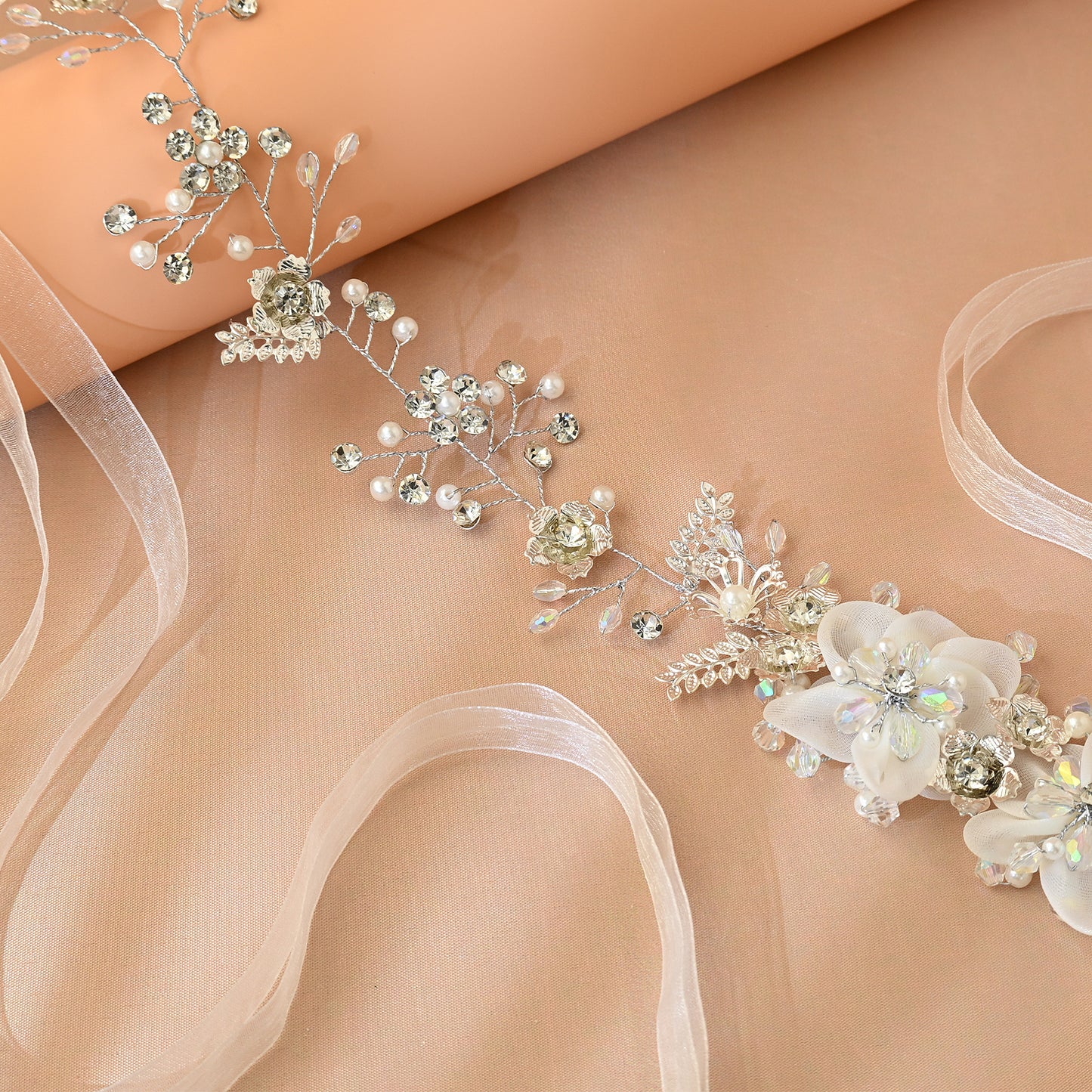 Bridella BHP275-S Silver Rhinestone & Pearl Headband