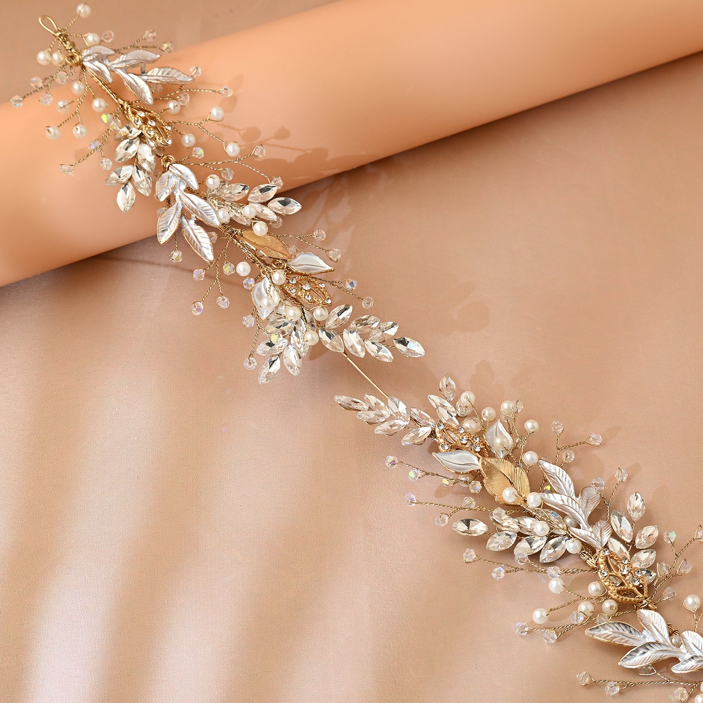 Bridella BHP272-G Gold Rhinestone & Pearl Headband