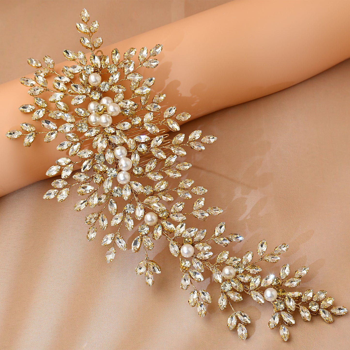 Bridella BHP434-G Gold Rhinestone & Pearl Hair Comb