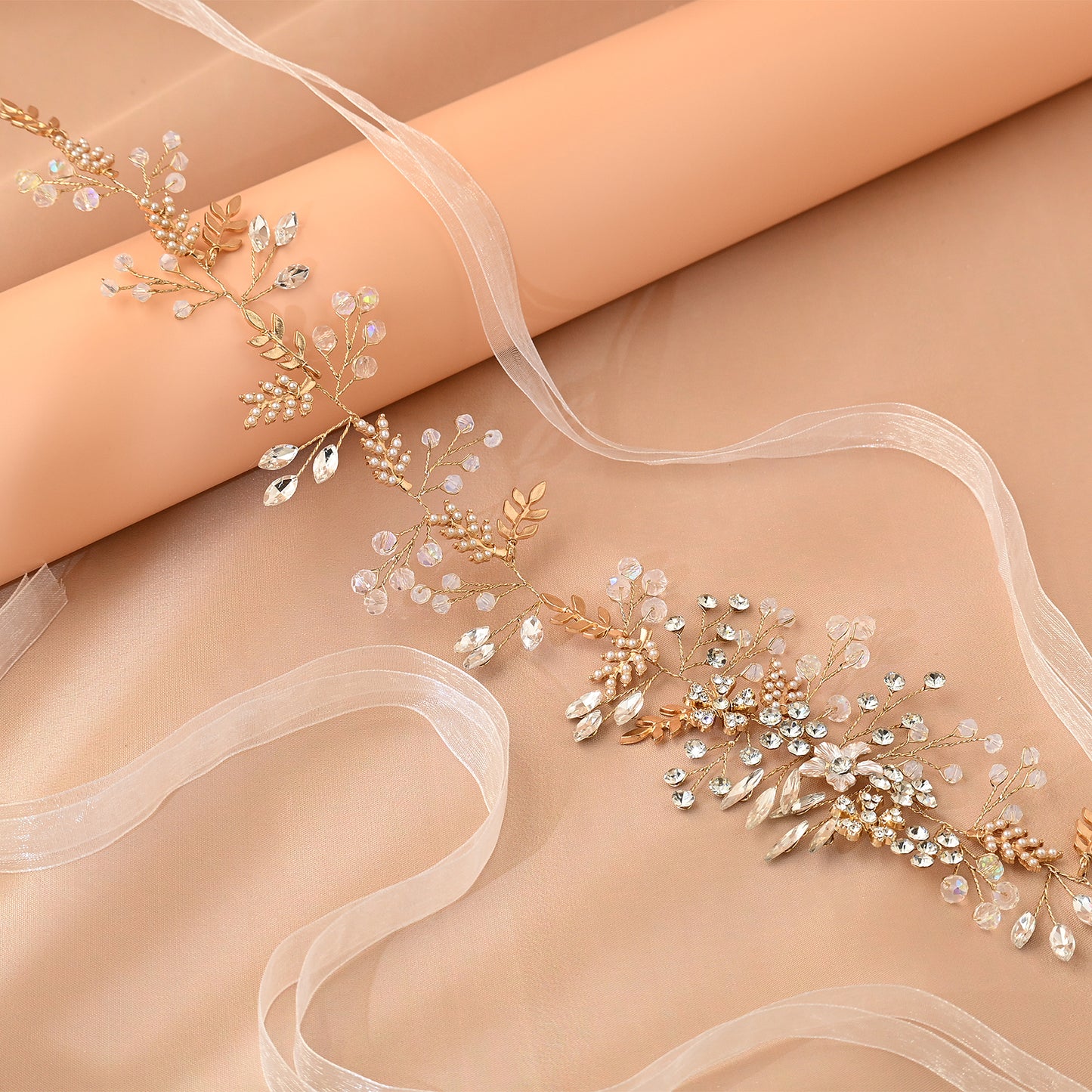 Bridella BHP235-G Gold Rhinestone & Pearl Headband