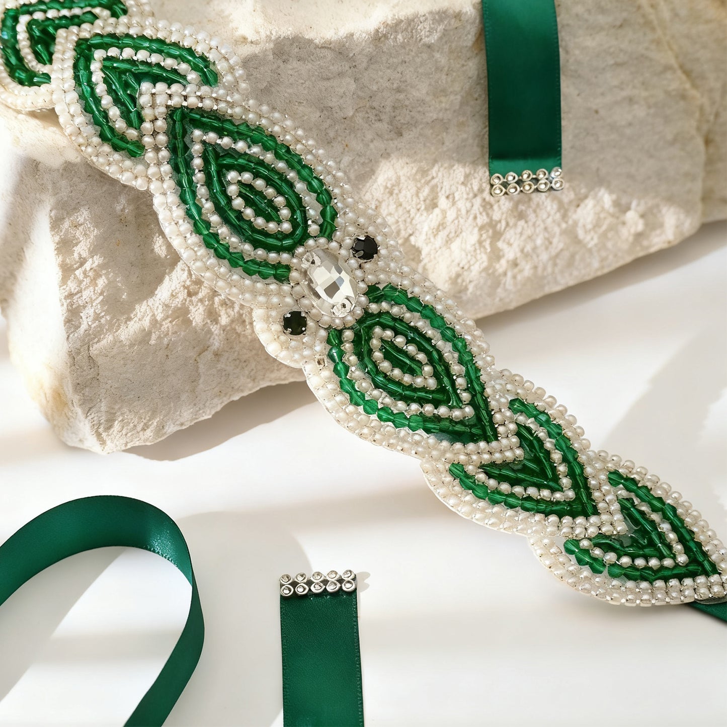 Bridella BS265-Green Ribbon Green Rhinestone Belt