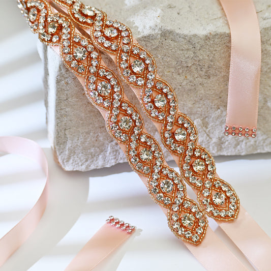 Rose Gold Rhinestone Bridal Belt Wedding Sash – Bridella BS28RG