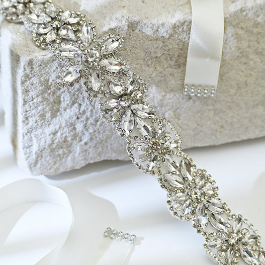 Ivory Rhinestone Belt -Bridella BS21