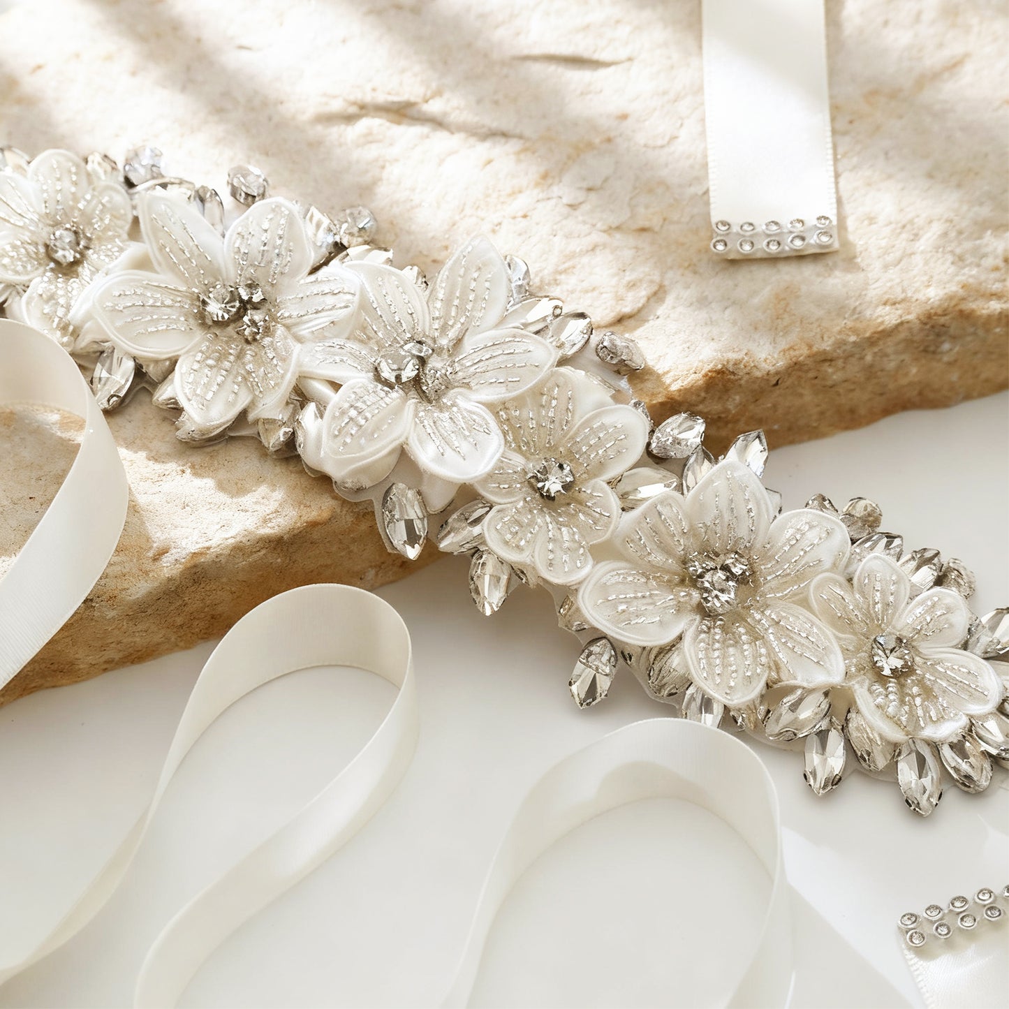 Off White Rhinestone Bridal Belt Wedding Sash – Bridella BS63
