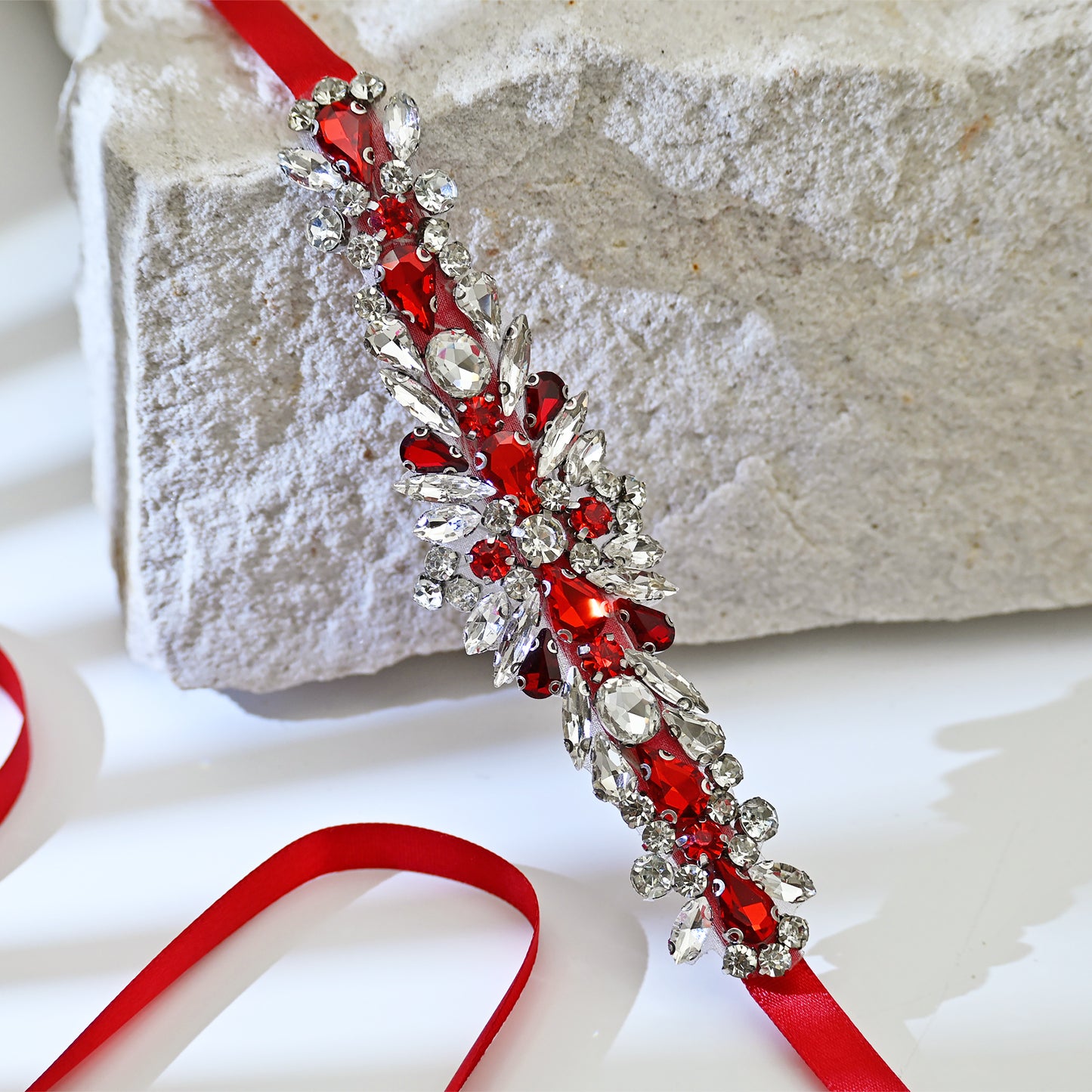 Red Rhinestone Bridal Dress Belt for Wedding - Bridella BS160R