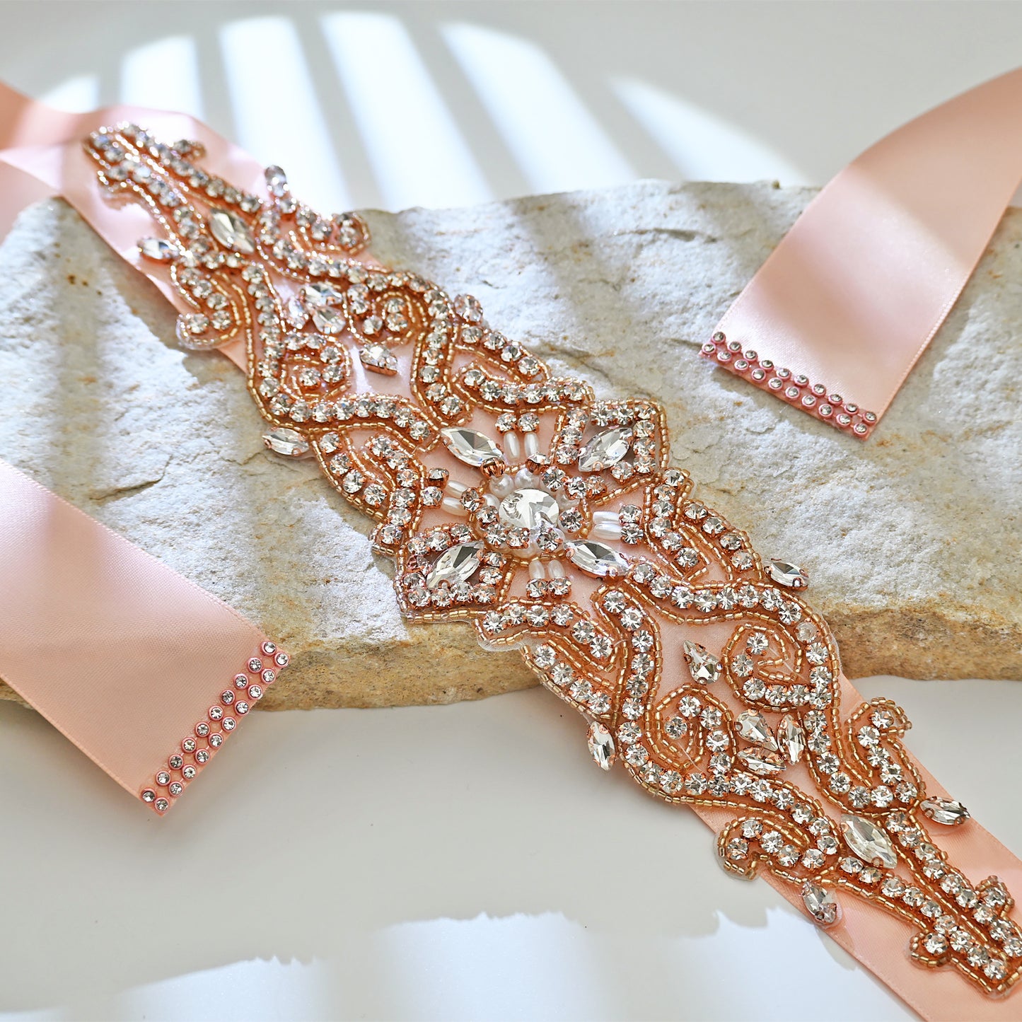 Bridella BS26RG Rose Gold Rhinestone & Pearl Belt