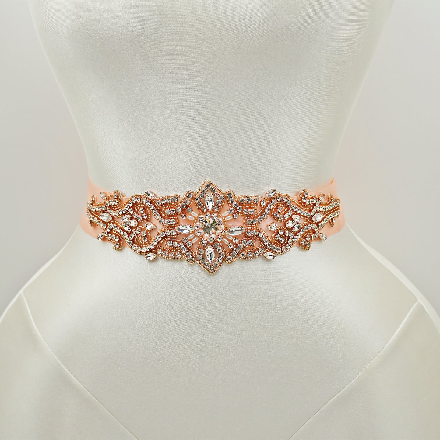 Bridella BS26RG Rose Gold Rhinestone & Pearl Belt