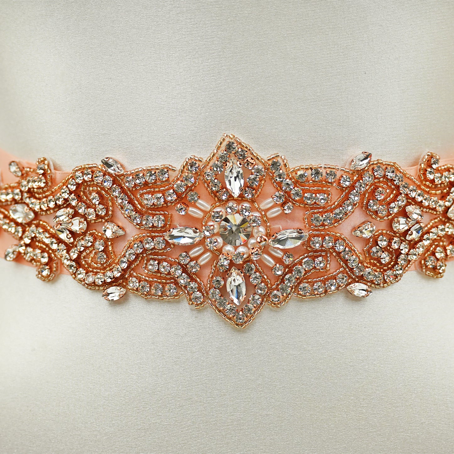 Bridella BS26RG Rose Gold Rhinestone & Pearl Belt