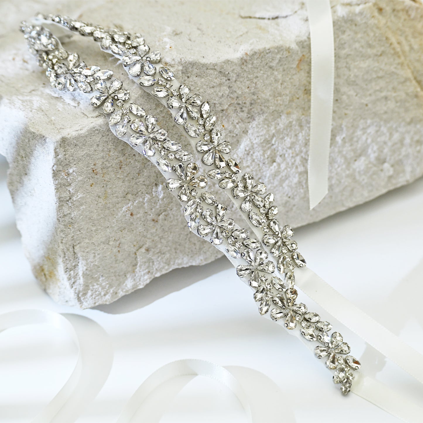 Off White Rhinestone Bridal Belt Wedding Sash – Bridella BS37