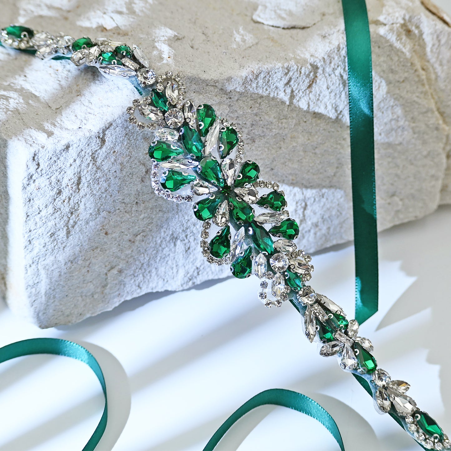 Green Rhinestone Bridal Belt Wedding Sash - Bridella BS99KL