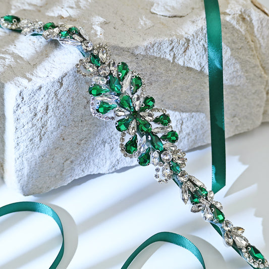 Green Rhinestone Bridal Belt Wedding Sash - Bridella BS99KL