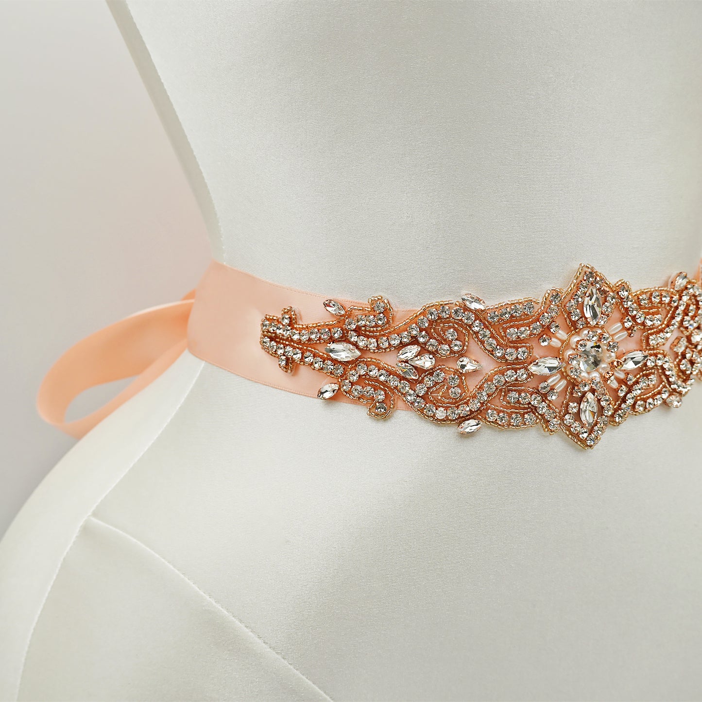 Bridella BS26RG Rose Gold Rhinestone & Pearl Belt