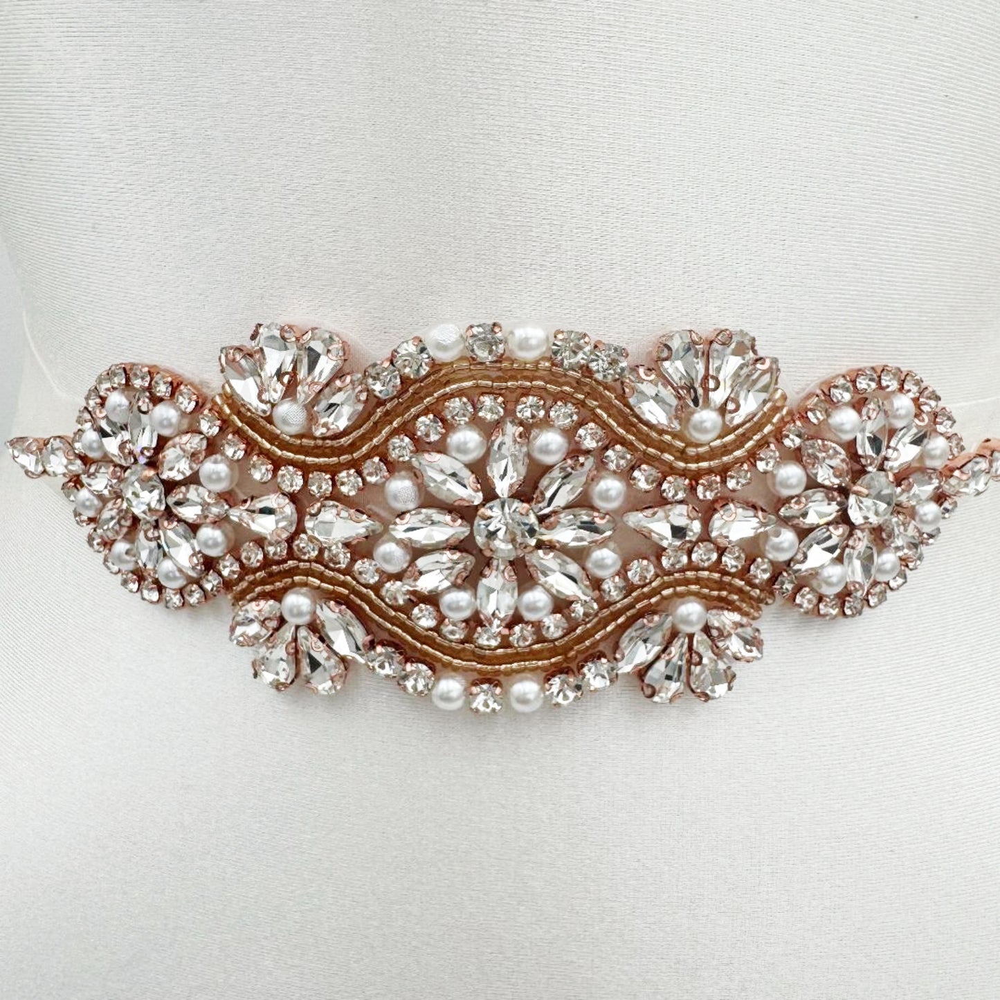 Rose Gold Rhinestone & Pearl Belt - Bridella BS05RG