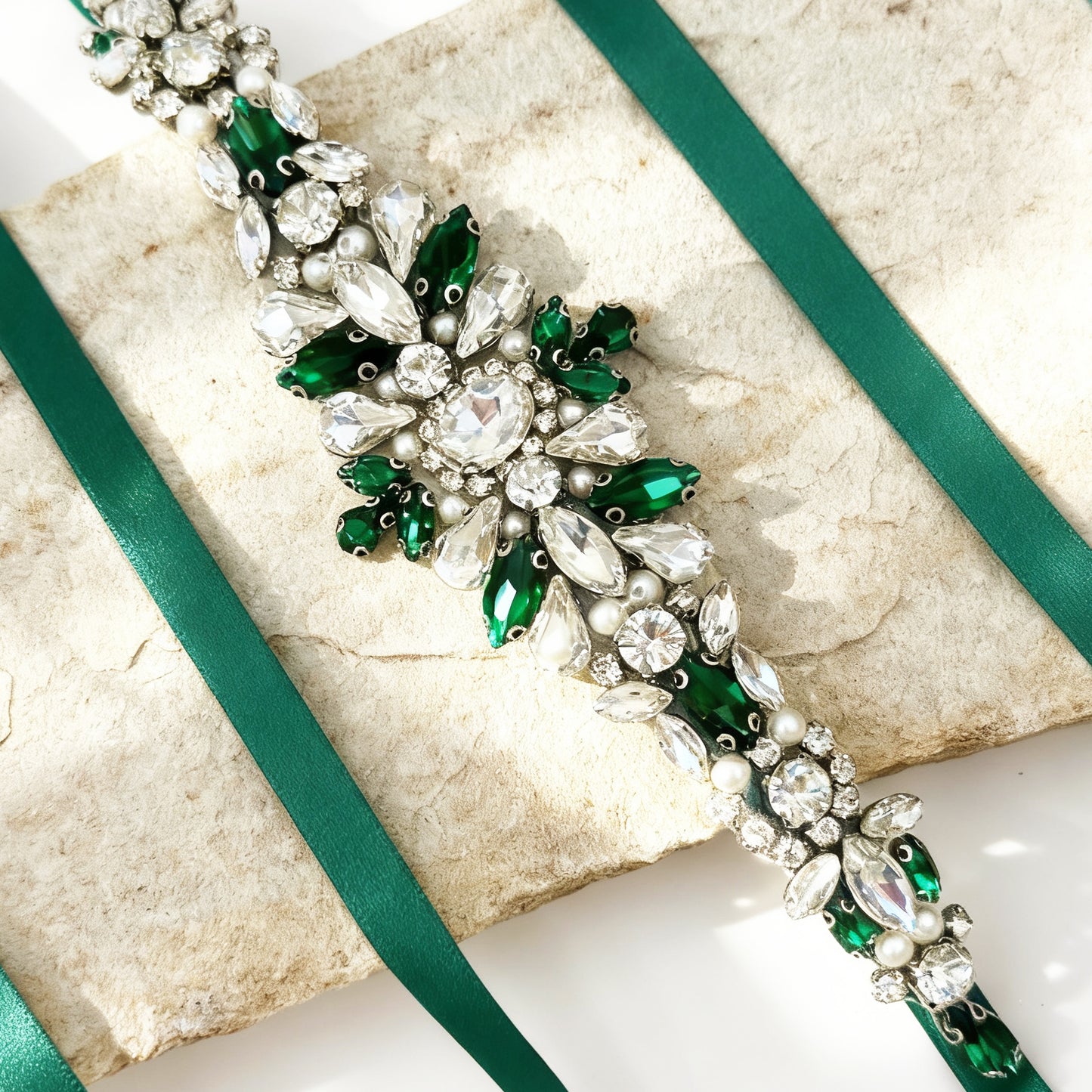 Emerald Rhinestone Belt - Bridella BS133KL