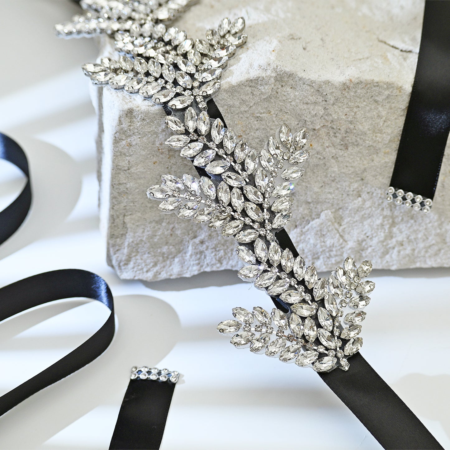 Crystal Leaf Silver Rhinestone Wedding Sash Forest & Garden Wedding Accessory - Bridella BS241