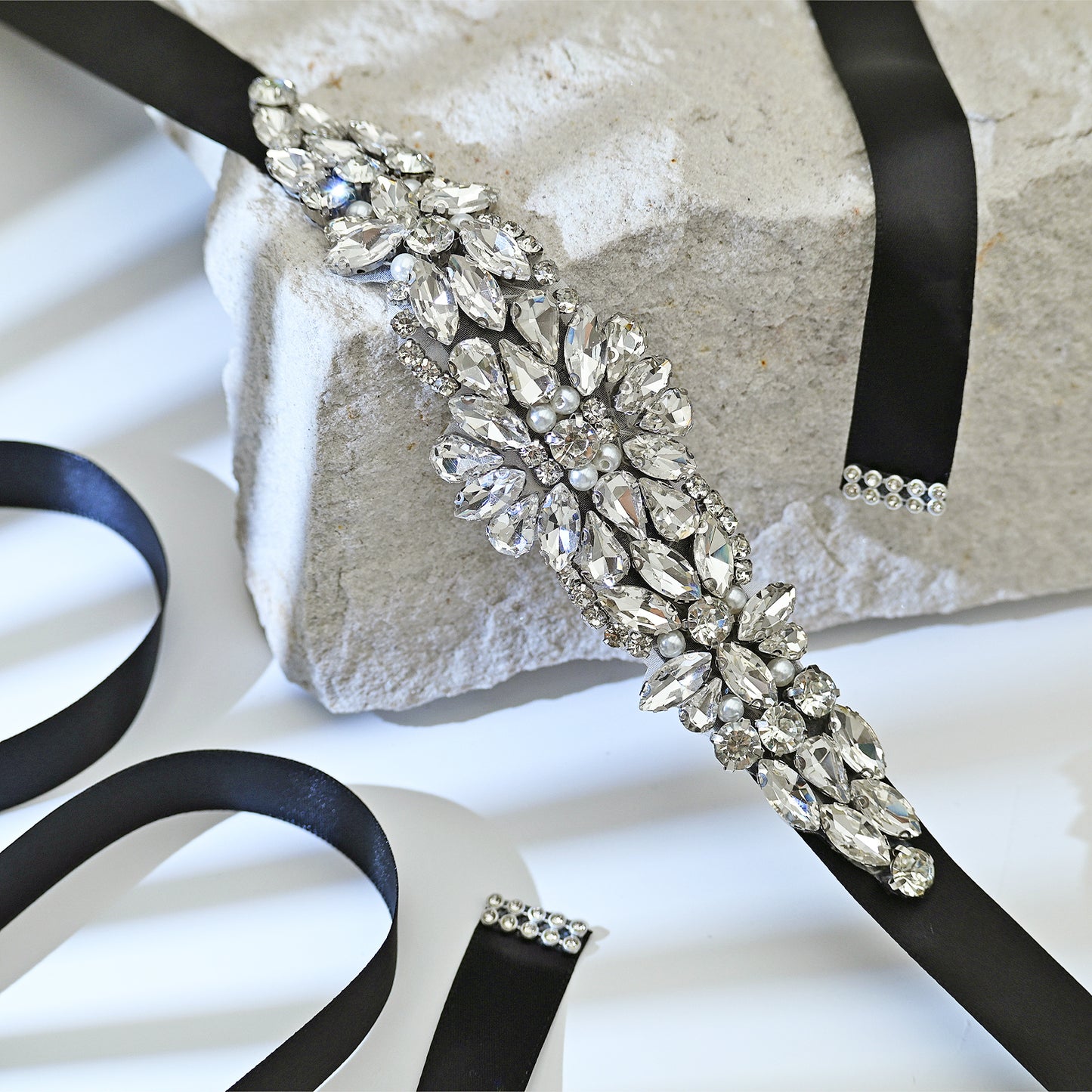 Black Rhinestone Bridal Belt Sash for Wedding - Bridella BS407