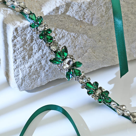 Green Rhinestone Bridal Belt Sash for Wedding - Bridella BS163KL