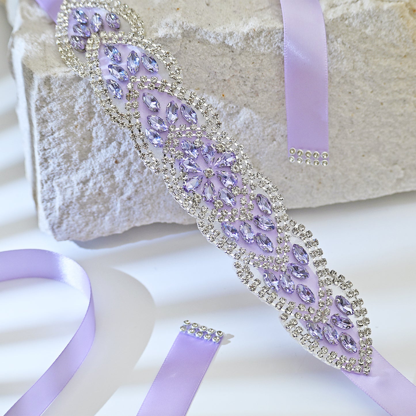 Lavender Rhinestone Bridal Sash Ribbon Wedding Dress Belt – Bridella BS248LA