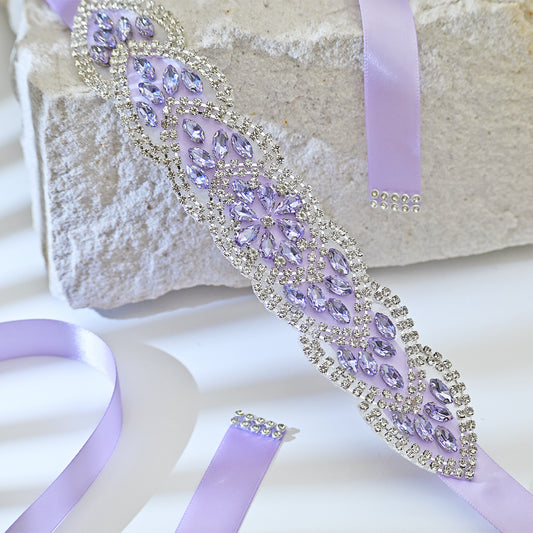 Lavender Rhinestone Bridal Sash Ribbon Wedding Dress Belt – Bridella BS248LA