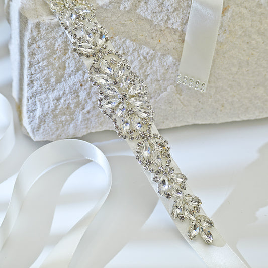 Off White Rhinestone Bridal Belt Wedding Sash - Bridella BS75