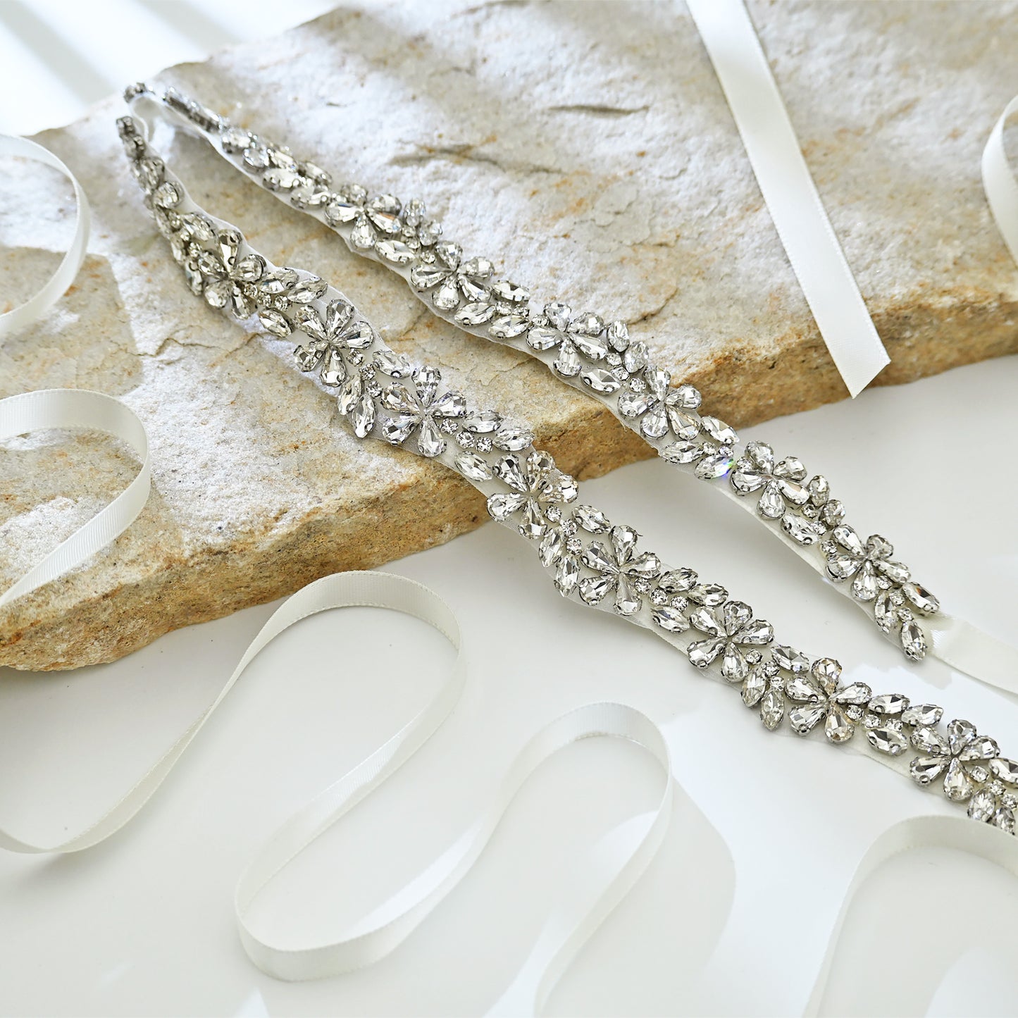 Off White Rhinestone Bridal Belt Wedding Sash – Bridella BS37