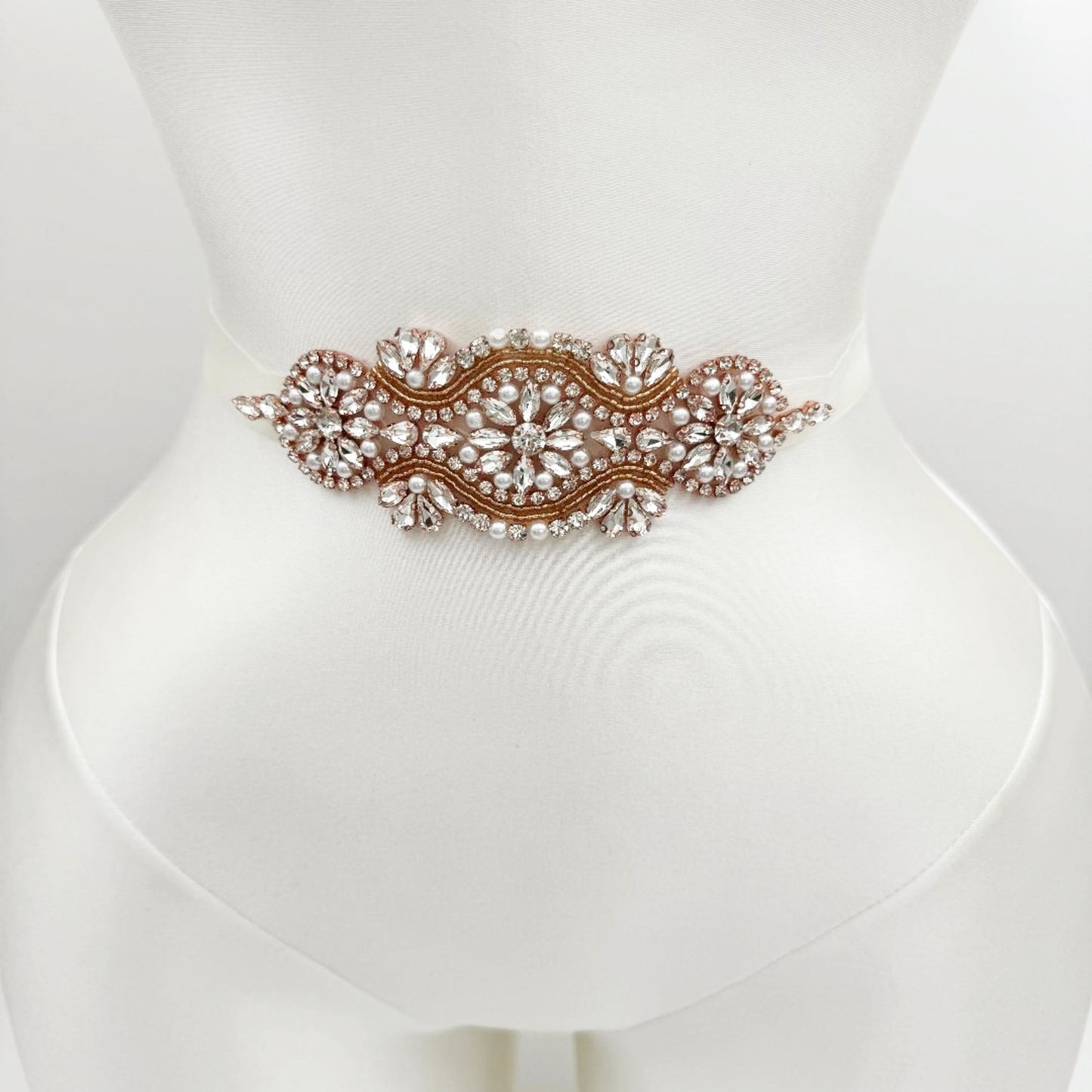 Rose Gold Rhinestone & Pearl Belt - Bridella BS05RG