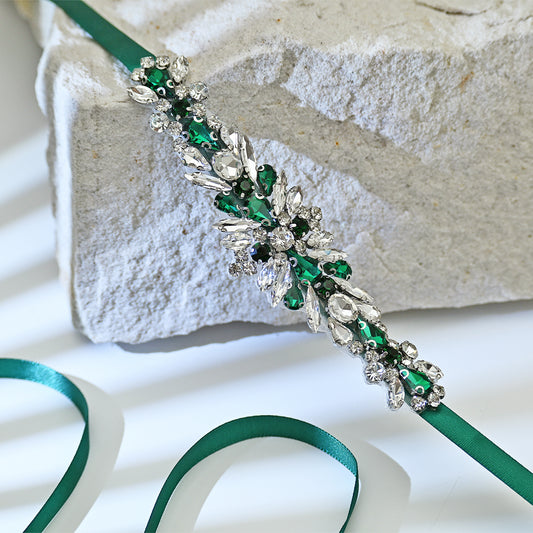 Green Rhinestone Bridal Belt Sash for Wedding - Bridella BS160KL