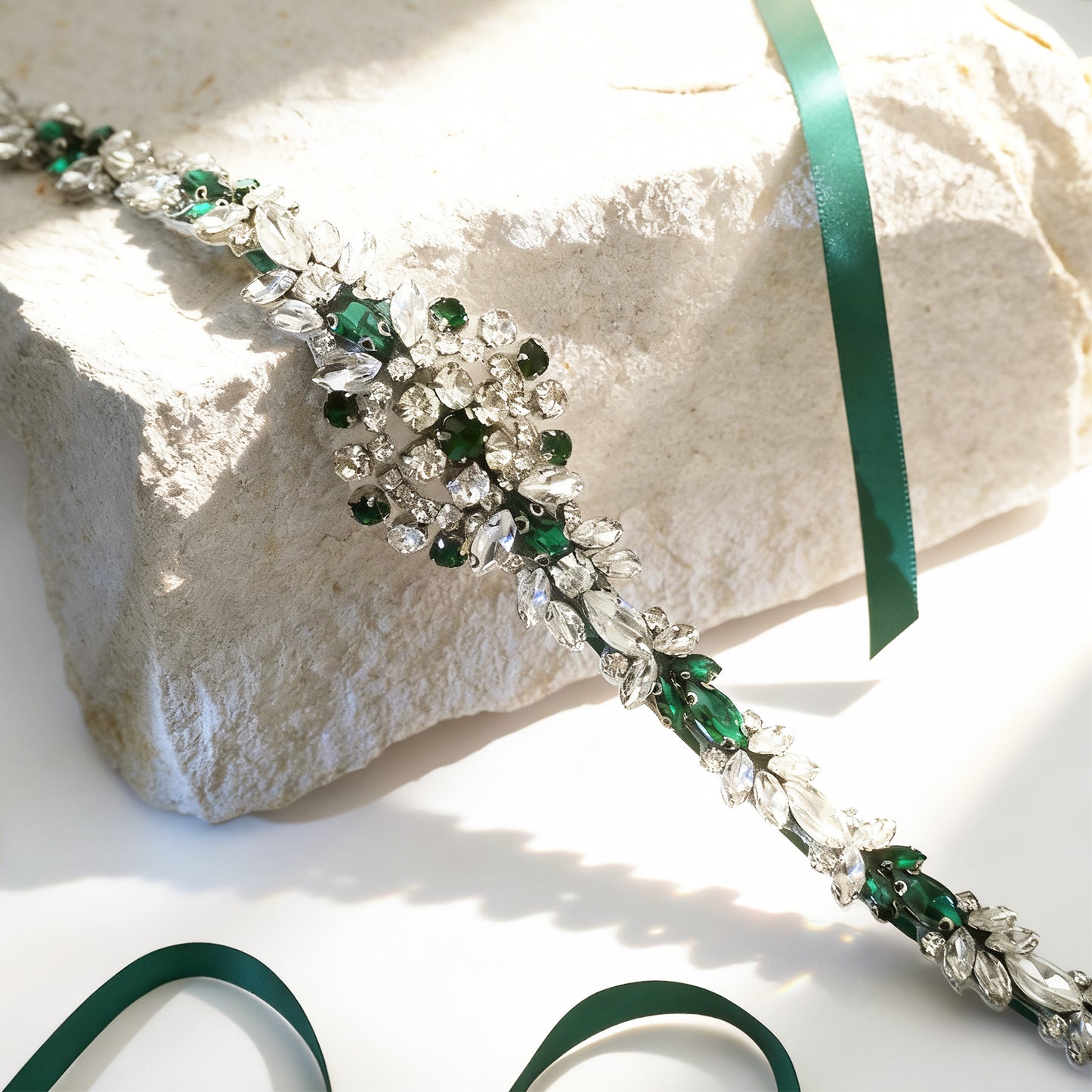 Emerald Green Rhinestone Bridal Sash Wedding Dress Belt – Bridella BS124KL