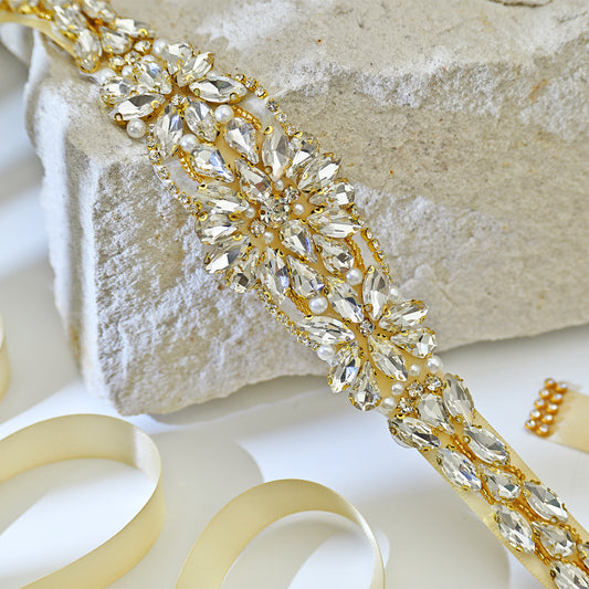 Ivory Rhinestone Bridal Sash Wedding Dress Belt – Bridella BS131-G