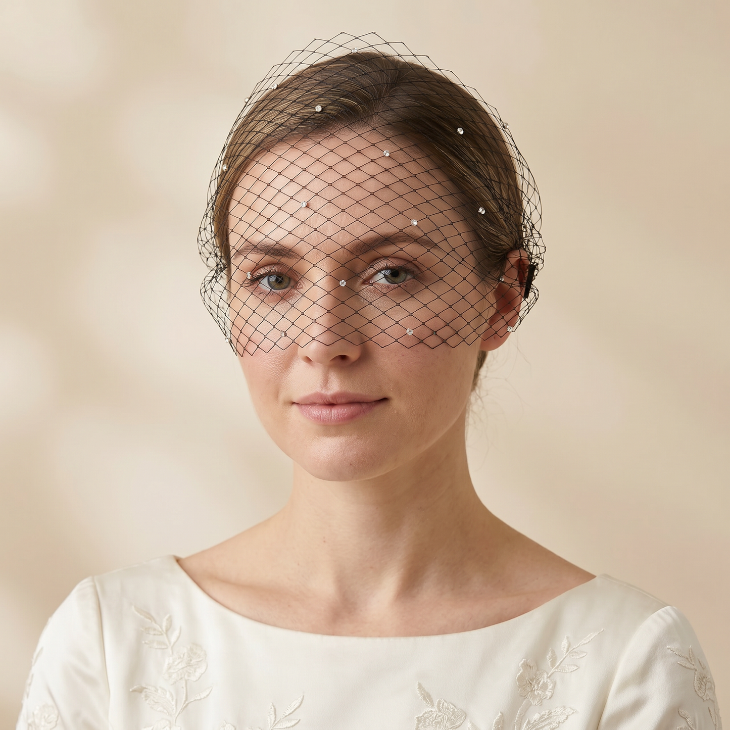 Black Birdcage Bridal Veil Rhinestone Wedding Veil - Bridella BMA42