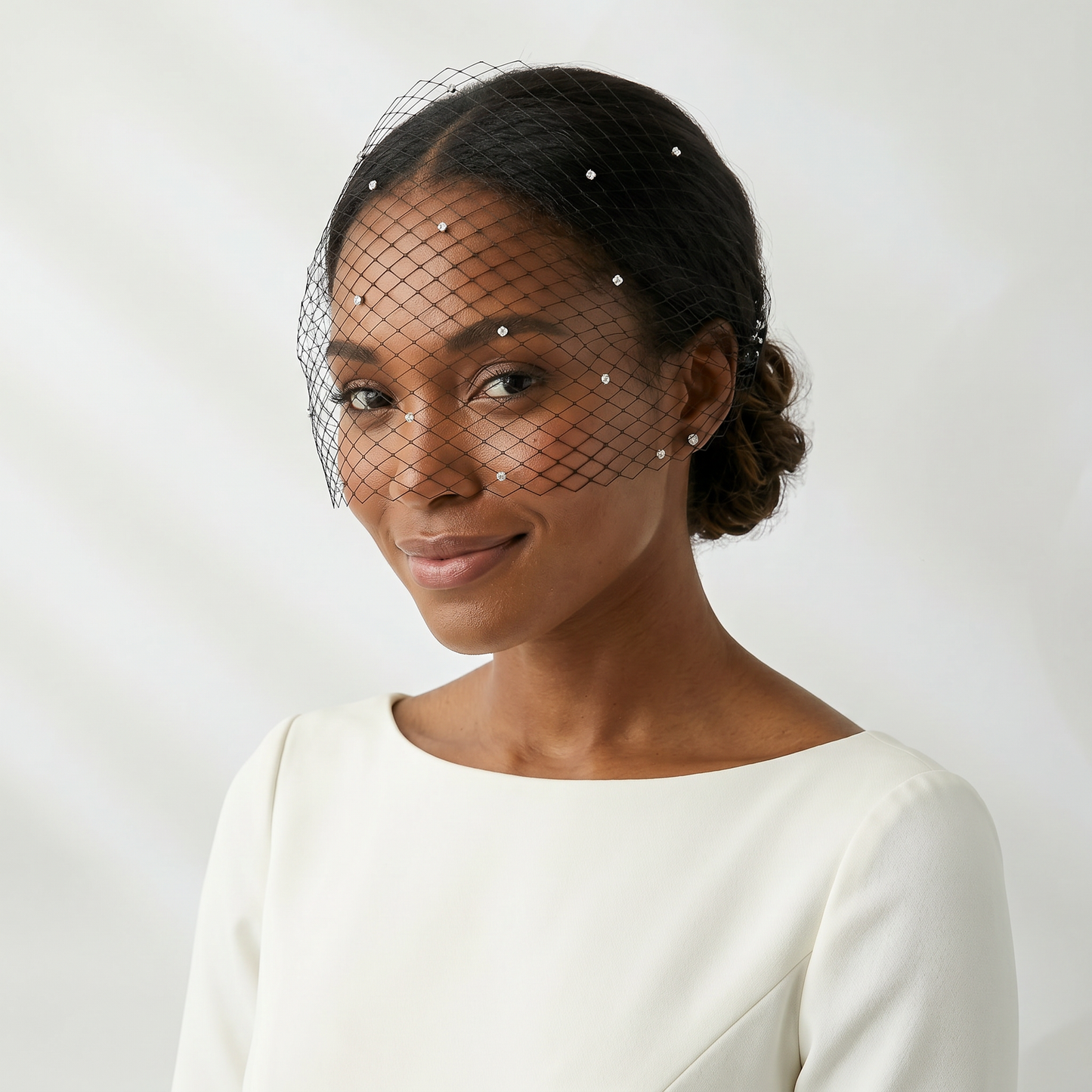 Black Birdcage Bridal Veil Rhinestone Wedding Veil - Bridella BMA42