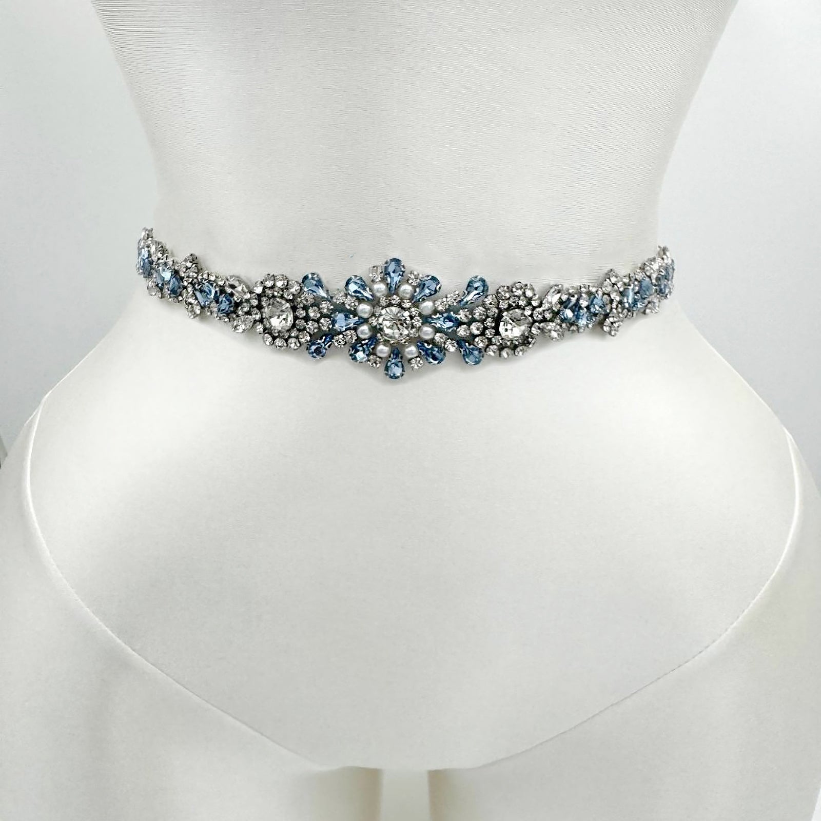 BS351QL light blue rhinestone pearl belt