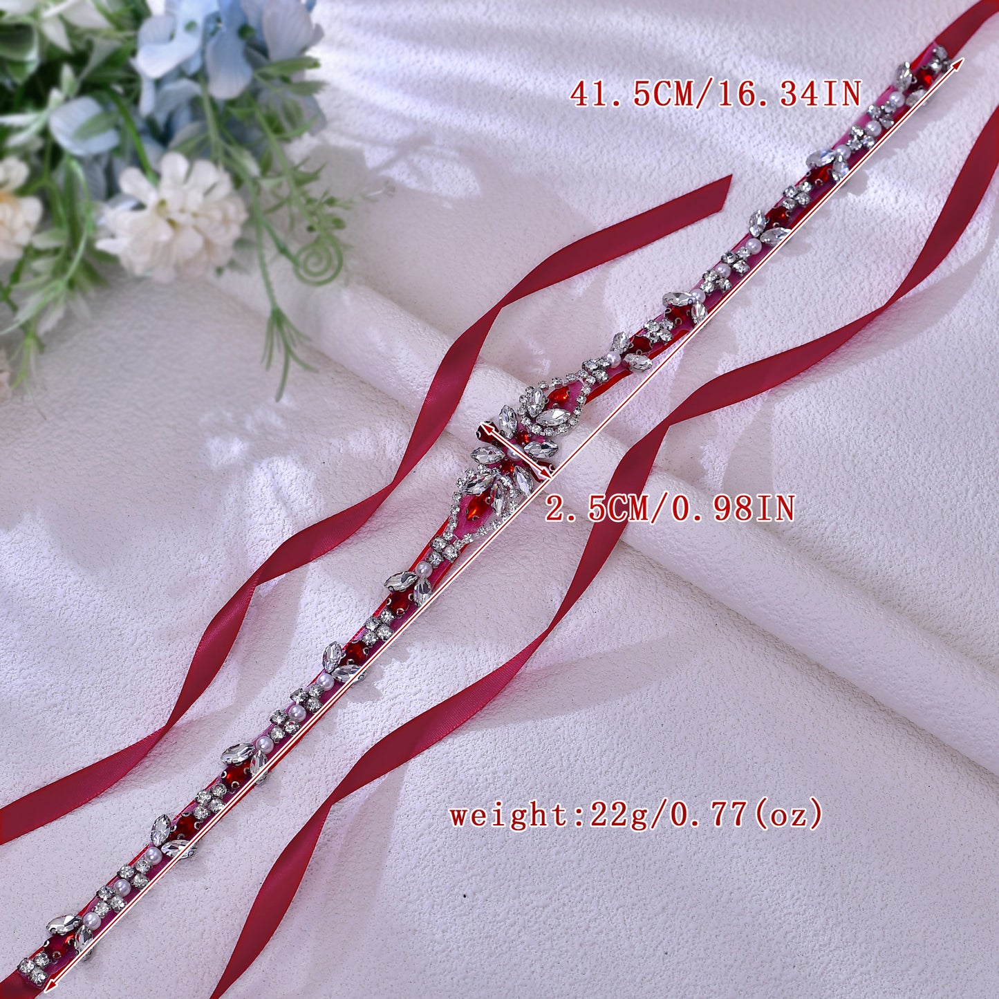 BRIDELLA BS09R Wedding Dress For Women, Red Diamond Belt, Wine Red Bow Tie