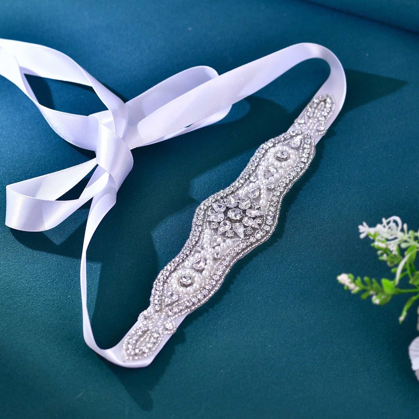 BRIDELLA BS18 Wedding Belt White Ribbon Satin
