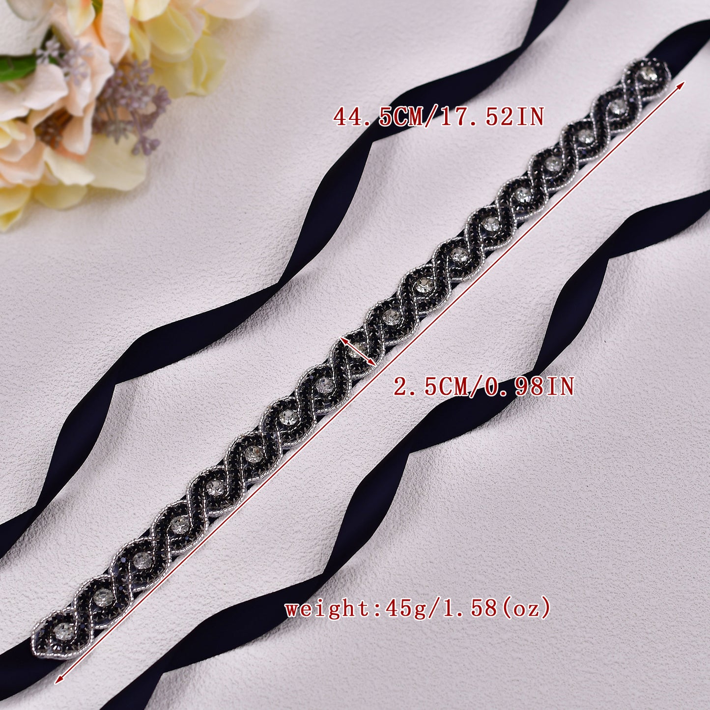 BRIDELLA BS28 Black Dress Belt Luxurious Black Diamond Weddings Parties