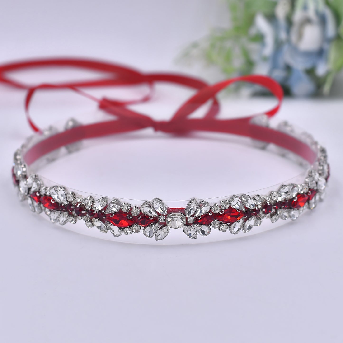 BRIDELLA BS43R Burgundy Diamond Party Dress Belt Elegant Wedding Womens Belt Waist Decoration