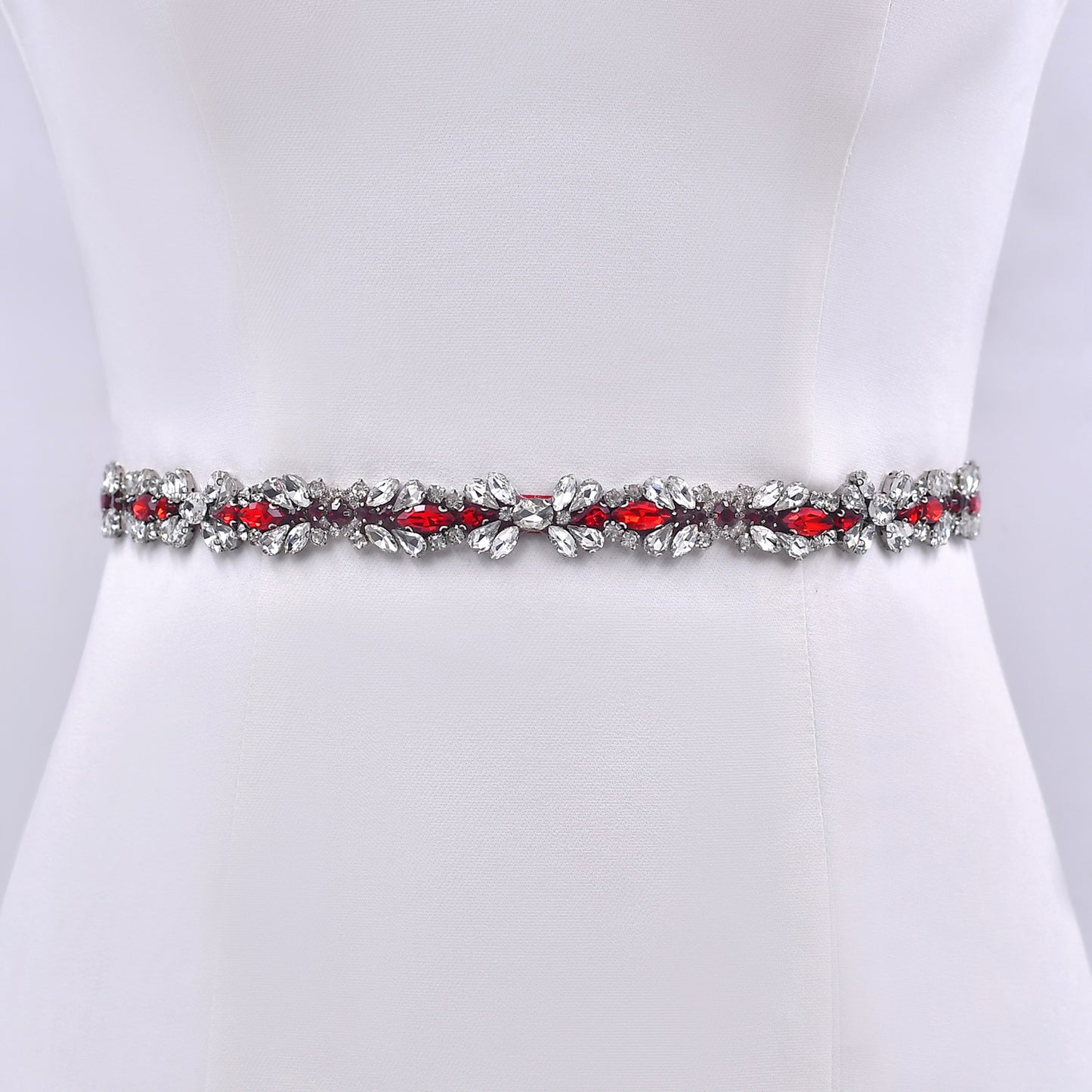 BRIDELLA BS43R Burgundy Diamond Party Dress Belt Elegant Wedding Womens Belt Waist Decoration