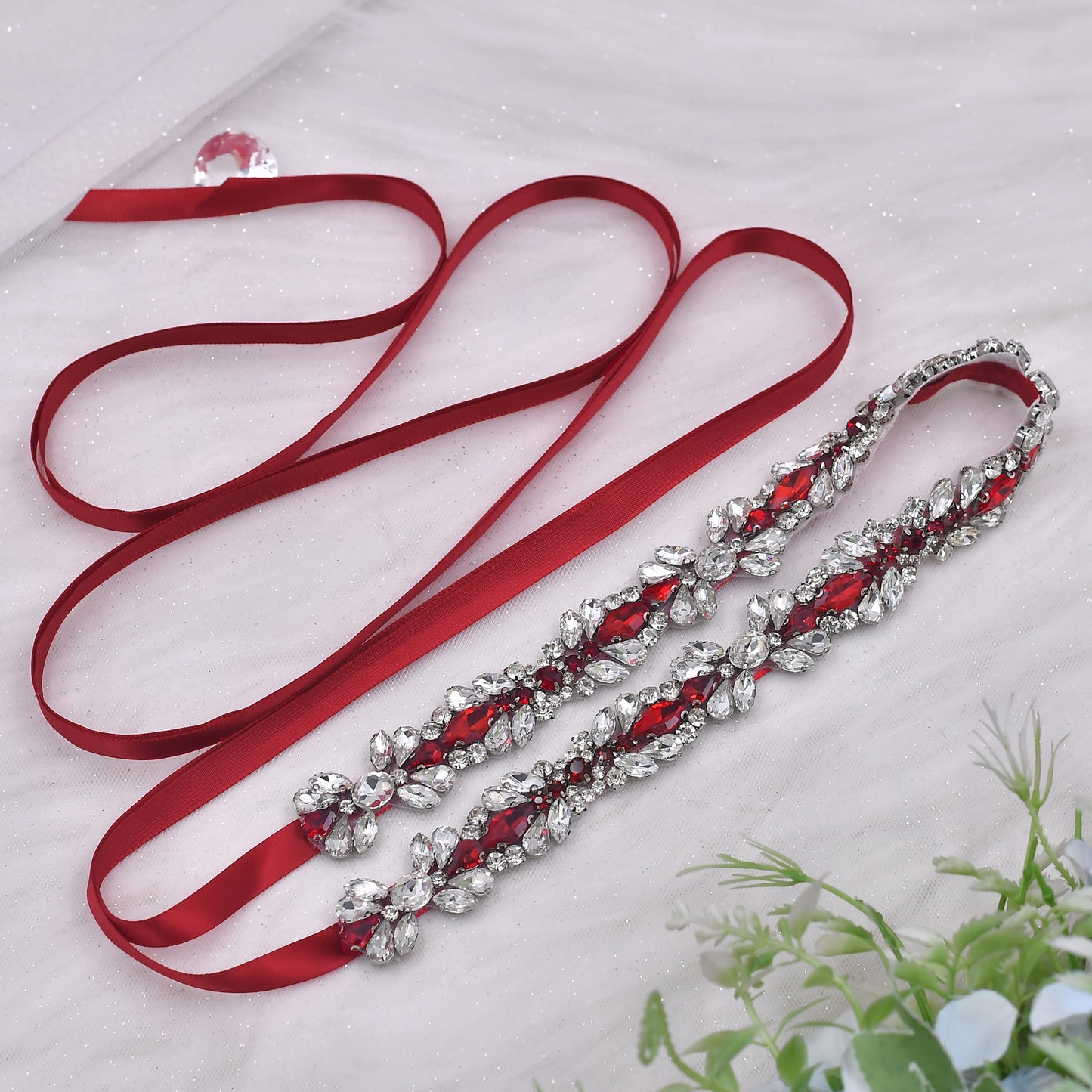 BRIDELLA BS43R Burgundy Diamond Party Dress Belt Elegant Wedding Womens Belt Waist Decoration